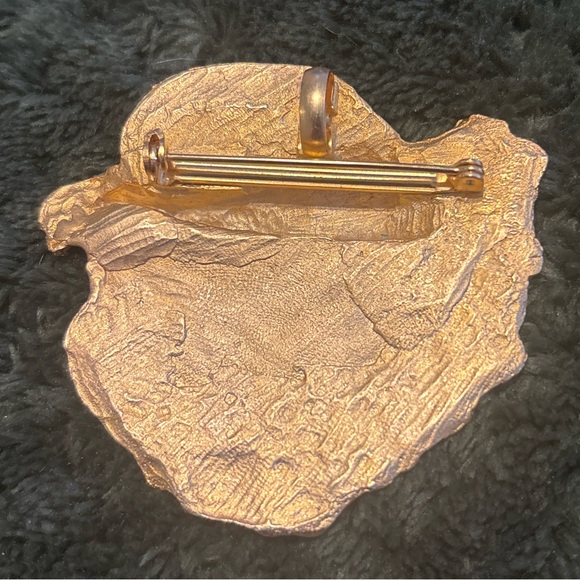 Vintage 1980s Gold Tone Iridescent Oil-Slick Abstract Brooch Pendant - Picture 2 of 2